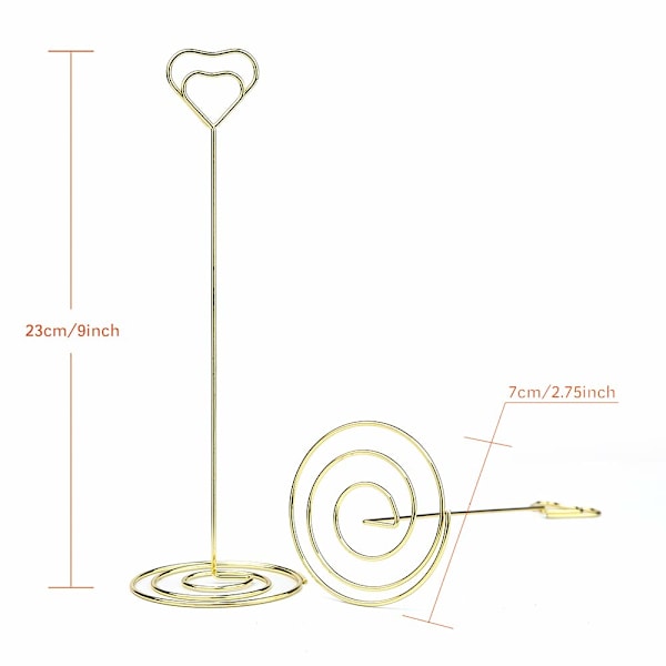 10 stk. 8,6 tommer høje hjerteformede bordkortholdere, guld
