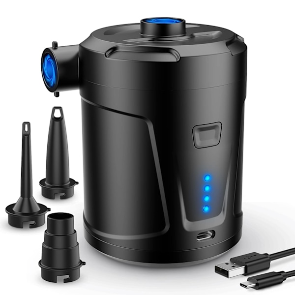 Elektrisk Luftpumpe, 5200mAh Genopladeligt Batteri, Luftmadras Oppuster med 3 Dyser, Hurtig Oppuster til Oppustelige Både/Luftmadrasser.