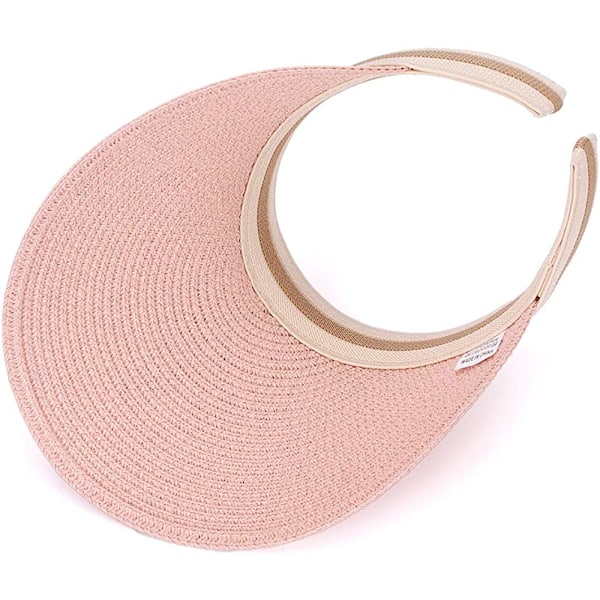 Kvinners Stor Bredde Strand Halm Golf Solhatt Sommer Cap(Rosa)