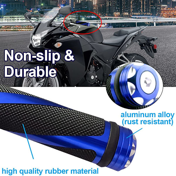 Motorsykkel Håndtak Grips 7/8\" Grips Anti-Skli Gummibeskyttelse, Blå