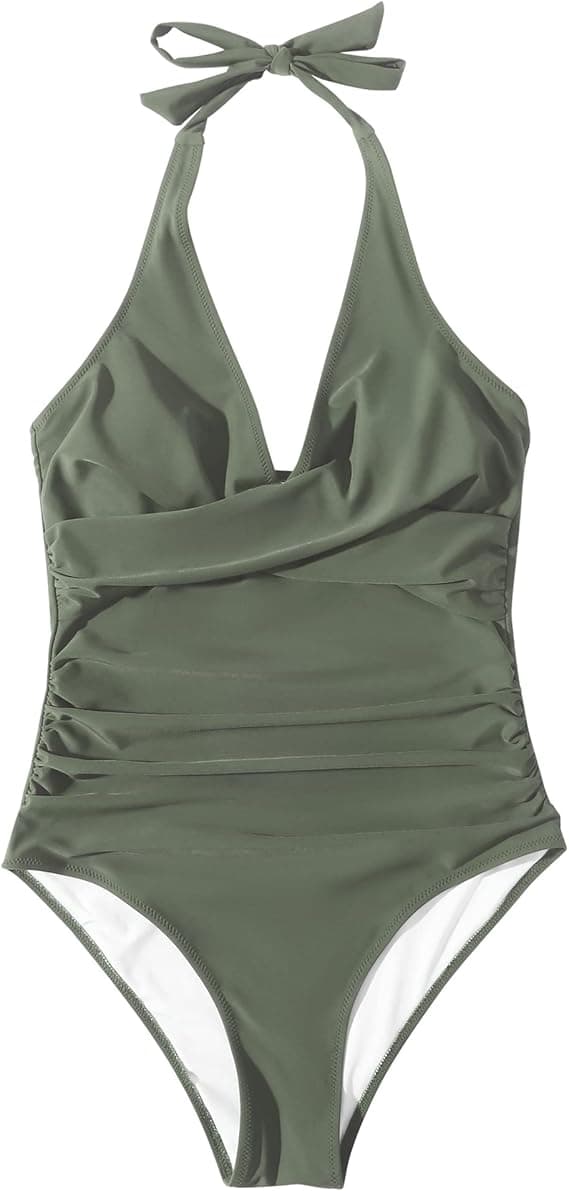 Baddräkt Dam Magekontroll Push Up Baddräkt Halter V-ringad Vadderad Hel Baddräkt green XL