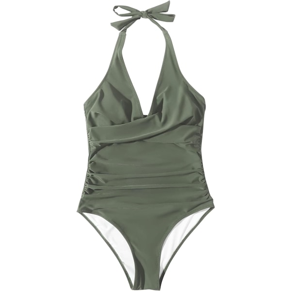 Badedragt Kvinder Mavekontrol Push Up Badedragt Halter V-hals Polstret Heldragt green 2XL
