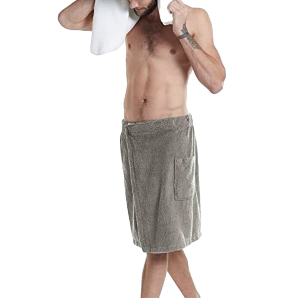 Justerbar badehåndklædeindpakning til mænd - Bærbar håndklædenederdel med lomme til motionsrum, brusebad Sauna Spa & Beach Cover Ups Grå M