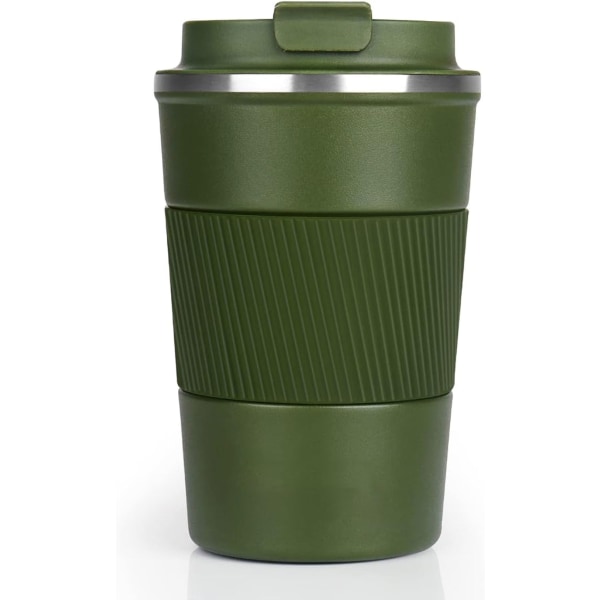 Reisekrus, isolert kaffekopp med lekkasjesikkert lokk - Gjenbrukbare kaffekopper Reise - Bilkaffekopp - Kaffekrus i rustfritt stål for varmt og kaldt green