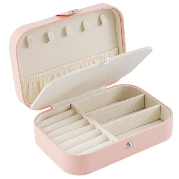 Smykkeæske, lille smykkeorganisator til rejser, opbevaringsboks til ringe, øreringe, halskæde, armbånd, premium kunstlæder smykkeskrin, pink pink