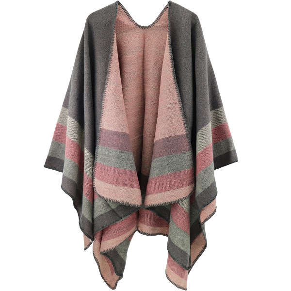 Vändbar överdimensionerad Poncho Cape, varm sjal omlott för damer med öppen printed filtkoftor, GRÅ grey