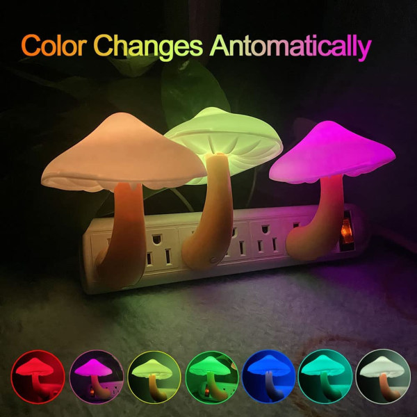 3-pack plug-in LED Mushroom Night Light Lampa med sensor 7-färg