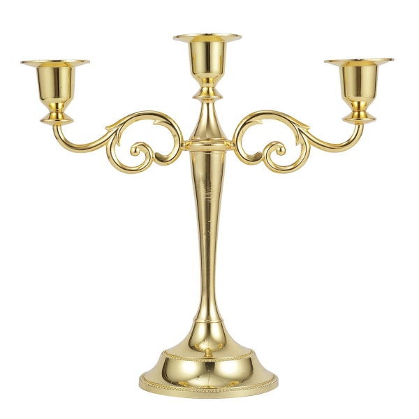 Metallinen kynttilänjalka 3-vartinen kynttilänjalka Antiikkipilari kynttilänjalka Tyylikäs sisustus hääkoristukseen (kulta)