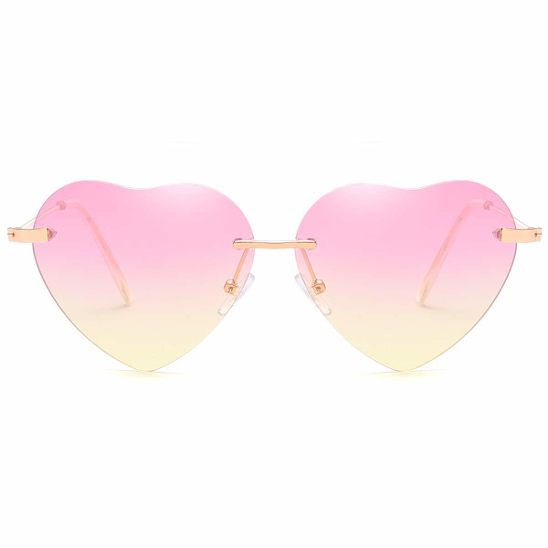 Solbriller til kvinder, hjerteformede solbriller, pink og gule