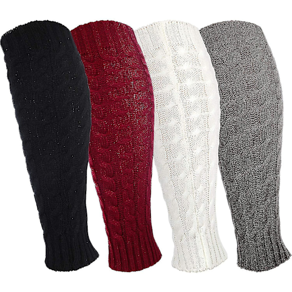 4 Pairs Leg Warmers Knitted Crochet Long Boot Socks For Women Favors