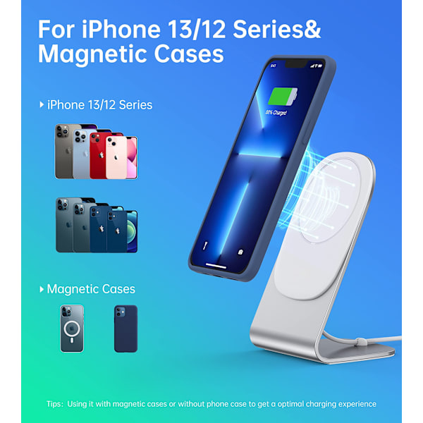 Magneettinen langaton laturi iPhone 15/14/13/12 -sarjaan - Mag Safe -laturitelineellä ja -sovittimella, yhteensopiva Magsafe iPhonen kanssa (brittiläinen standardi) British regulatory
