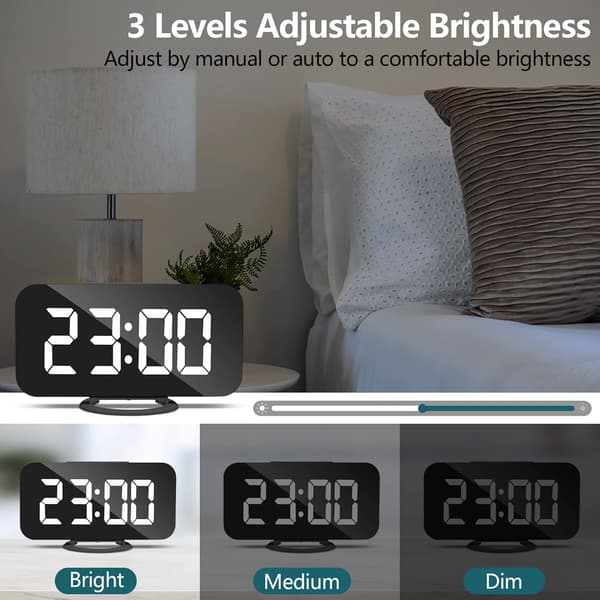 Digital väckarklocka, sängklocka, tyst väckarklocka, väckarklocka med dimbar LED-display, USB-väckarklocka för sovrumsdekor - Svart black