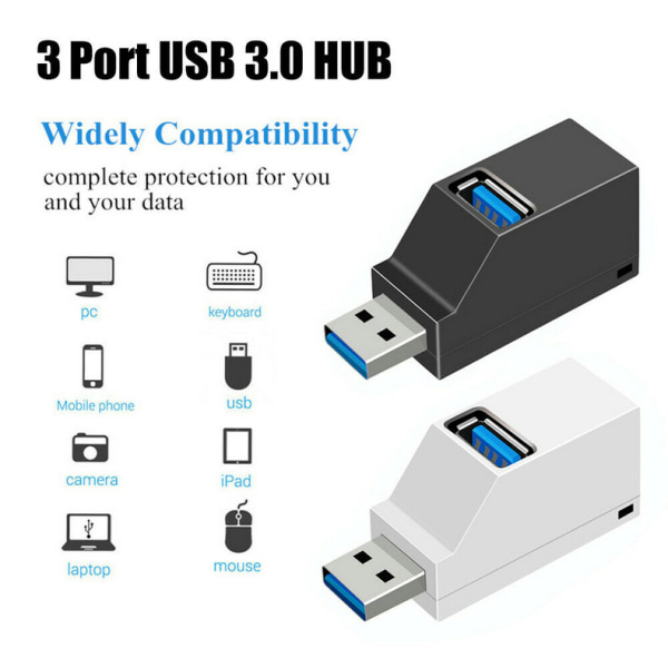 3-Port USB Hub, 2 stk. USB 3.0 Hub, USB Splitter Adapter