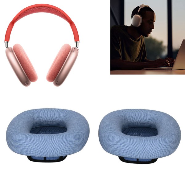 Erstatningsøreputer, Myke Minnefoam Hodetelefonøreputer, Erstatningsøreputersett, Lærøreputer Øreputer for Airpod MAX Headset234 (blå)