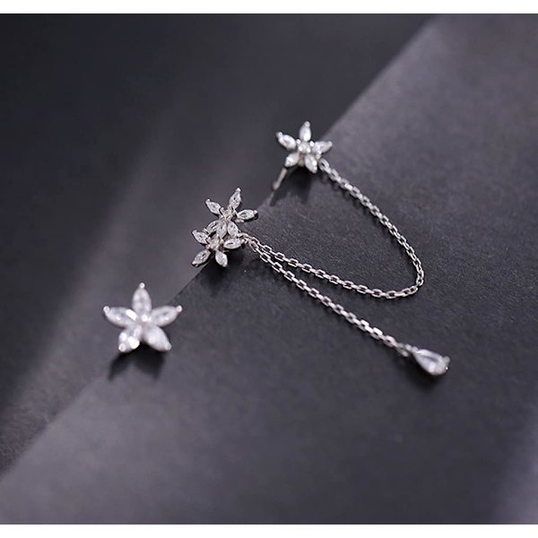 3PCS 925 Sterling Sølv CZ Manchet Øreringe Kæde Daisy Øreringe til Kvinder Daisy Blomster Øreringe Crawler Øreringe Asymmetriske Dangler Øreringe Kæde