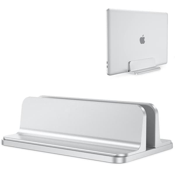 Vertikal bærbar stativ justerbar, aluminium MacBook stativ sølv