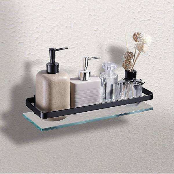 Klar Glas Badeværelsesvæg Hylde, Badeværelseshylde, Badeværelsesbruser Organizer (sort)