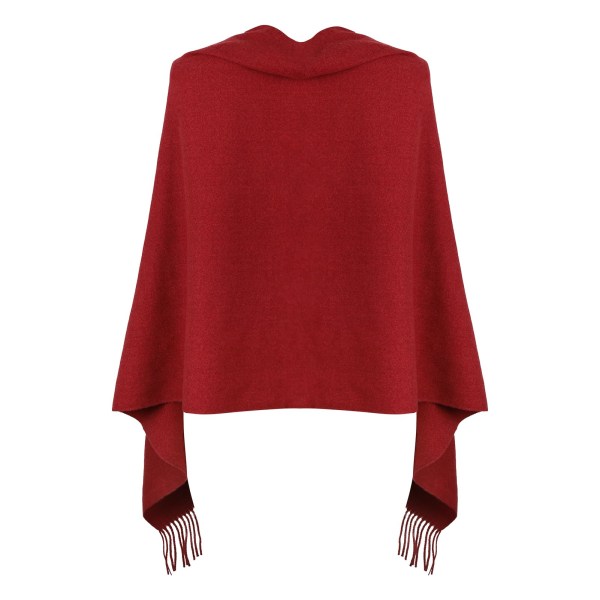 Dame Poncho Sjal med Knapper Frynser Cape Teppe Kasjmir Blanding Myk Varm Multifunksjonell for Vår Høst Vinter red 68X200cm