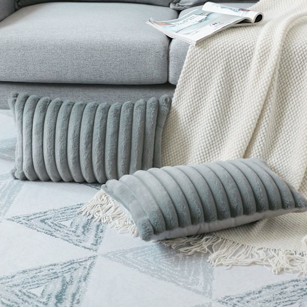 Set med 2 plysj velour putetrekk, mykt kunstig pels dekorativt putetrekk, sofa dekorative putetrekk (30 x 50 cm, grå)