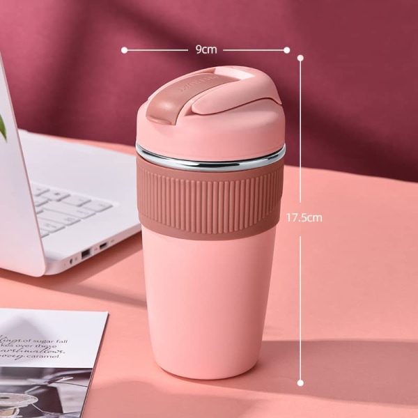 Kaffekop med lækagesikkert låg til varme og kolde drikke 480 ml (Pink)