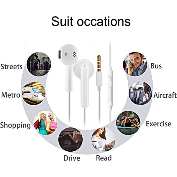 2-pack hörlurar, in-ear-hörlurar med kabel, brusreducerande headset med mikrofon, kompatibel med telefon, surfplatta, Samsung, HuaWei