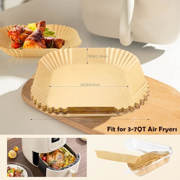 Airfryer-foder, 100 st luftfritöspapper, non-stick engångsbakpapper fyrkantig 16 cm