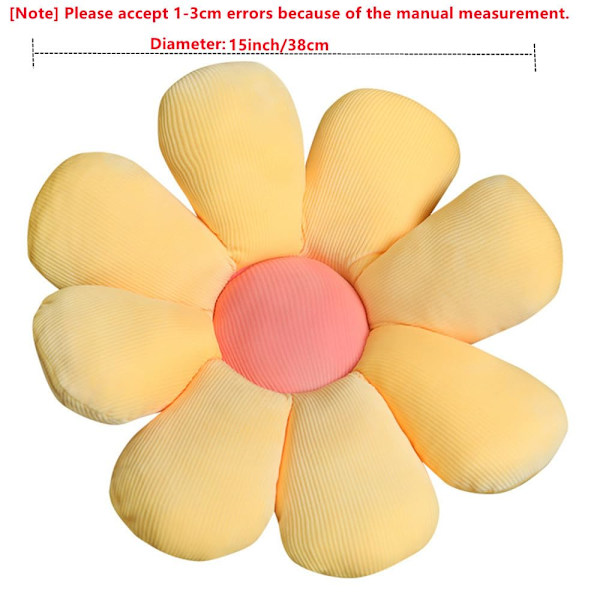 Blomster golvkudde Daisy blomma form kudde söt sittdyna plysch stolskudde kastkudde heminredning för flickor kvinnor (gul, 38 cm)