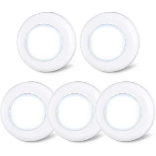 Tryckljus Mini Touch Press Spot Lights Inomhus Bärbar LED Stick på Puck Lights Batteridriven Drivs för Under Skåp Garderob Vit 5 Pack white