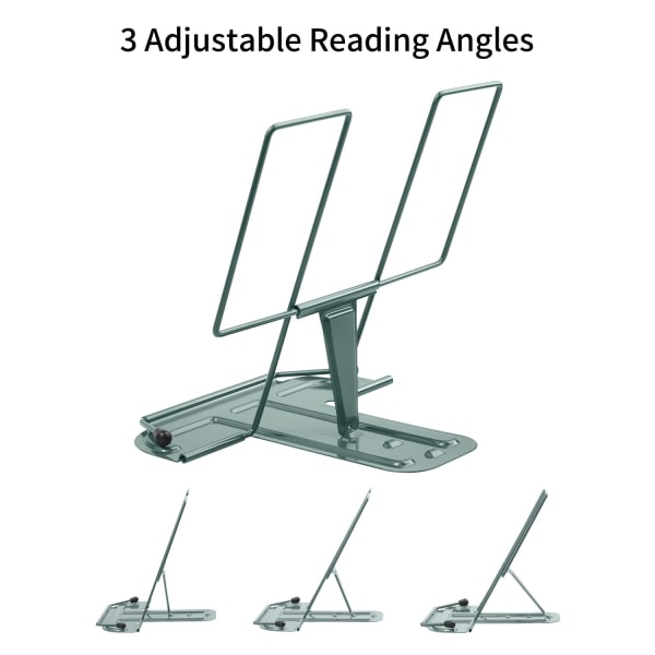 Bogstativ til læsning, bogstativ til køkken, justerbar metalholder til skrivebord, lærebog, materiale, tablet, bogstativer til visning (Morandi Green)