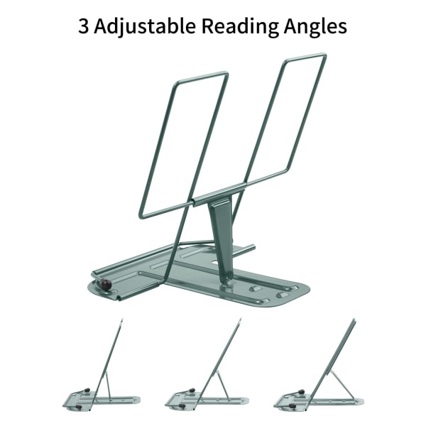 Bokställ för läsning, bokställ för kök, justerbar metallhållare för skrivbord Läroboksmaterial Tablettbokställ för visning (Morandi Green)