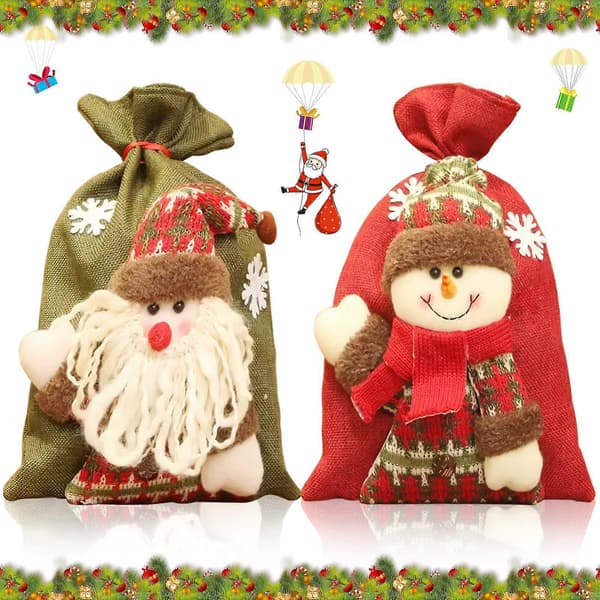 Julklappssäck, presentpåse för jul, julpåsar med dragsko, tomtesäck för fyllning, julpåsar för julklappsinslagning