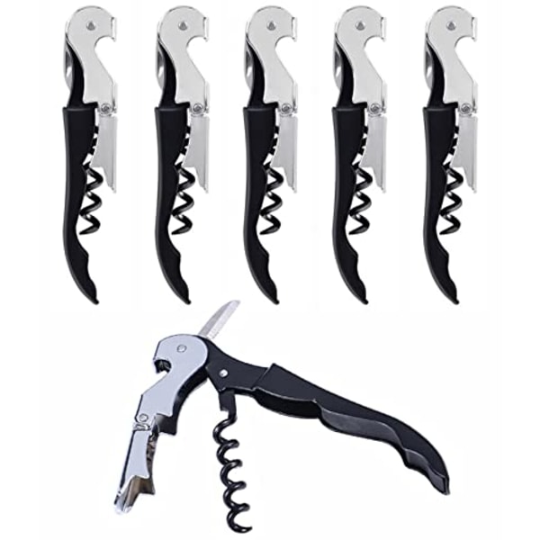 Korköppnare för servitörer, vinöppnare med foliekniv, professionell vinkork, flasköppnare, kapsylöppnare, vintillbehör (5-pack)