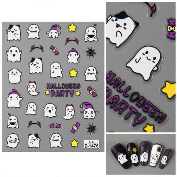 Halloween 5D Selvklæbende Negle Stickers - Sød Spøgelse