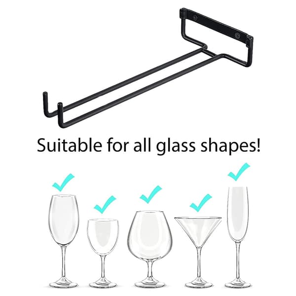 2 stk. Vinglasophæng til vægmontering - Ophæng til vinkopholder - Vinstativ til skab og bar 30 cm, sort
