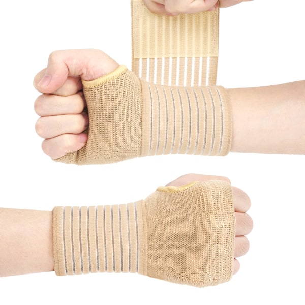 Handledsstöd, 2-pack elastiskt handledsstöd med rem, justerbar handledskompression lindrar handledssmärta, tendonit, sportanvändning, höger och vänster (beige)