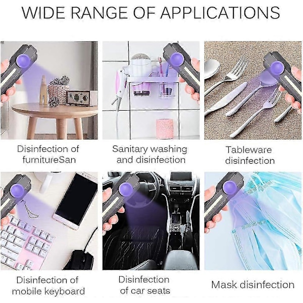 UV Desinfektionslommelygte, Bærbar Mini UV Sterilisator, UVC Desinfektionsstav, LED+ Bakteriedræbende Lommelygte, til Bil Hjem