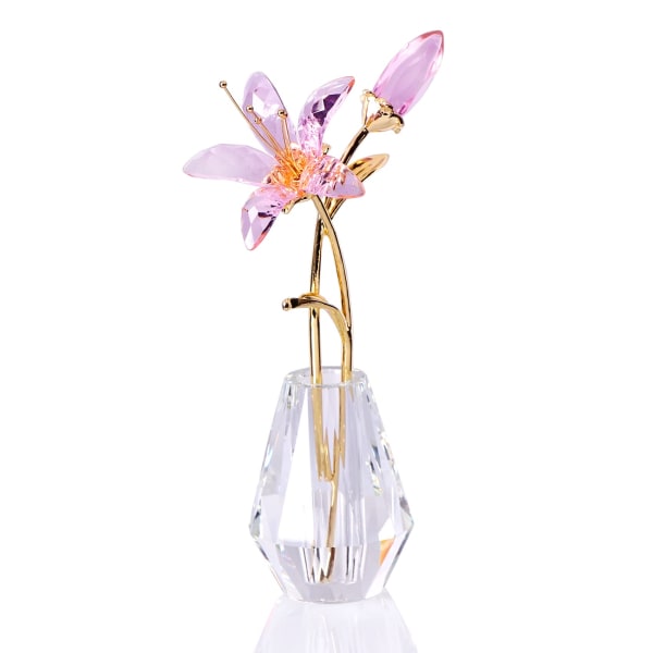 Keräilylahjat naisille kukkahahmosta liljakukkia, lasililium ja kristallimaljakko metallivarrella kodin hääjuhlien koristeluun (vaaleanpunainen)