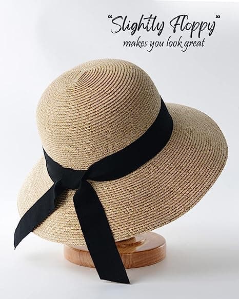 Dame Strand Solhatt av Halm UV UPF50 Reise Foldbar Bremm Sommer UV-hatt