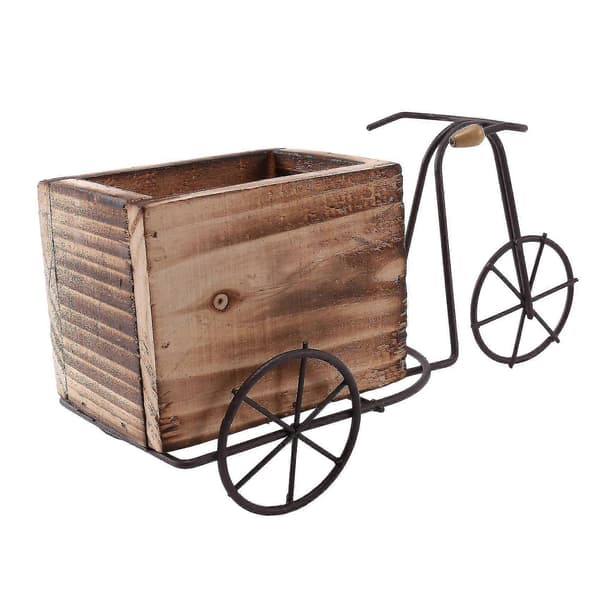 Trä Trehjuling Modell Blomkruka Smidesjärn Cykel Blomställ