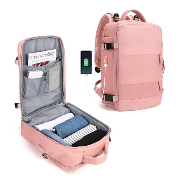Stor rejsetaske, håndbagage, vandrerygsæk (Pink)