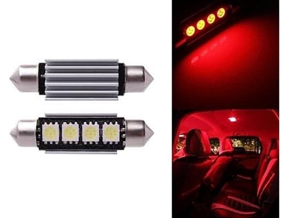 C5W SV8.5 LED-polttimo Canbus, 39 mm, punainen, 2 kpl. Uu 39mm Röd 2-pack