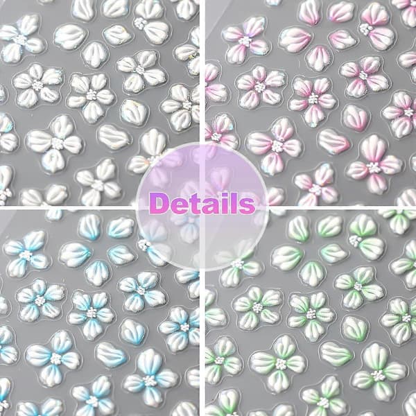 5D Blomster Negleklistremerker for Neglekunstdesign, 4 ark