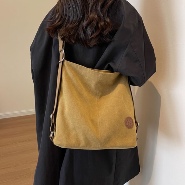 Kvinner lerretsveske Vintage Top Handle Tote Bag Multifunksjonell Casual Tote Bag Skoleveske,Khaki