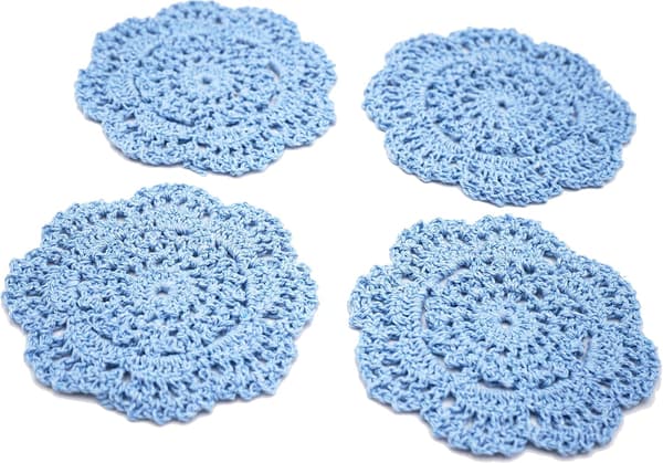 Spetsade Runda Virkade Underlägg, Handgjorda, 4 Tum, 4-pack (blå) blue