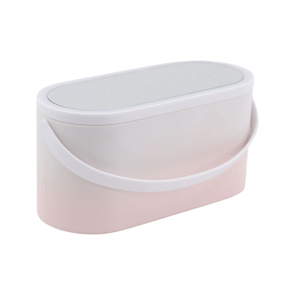 Bærbar LED Makeup Box, Kvinder Rejse Makeup Box Organizer Opbevaring med LED Spejl Rejse Toiletartikler (Pink Gradient)
