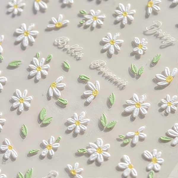 Blomster Negleklistremerker 5D Preget Selvklebende Vår Sommer Negl