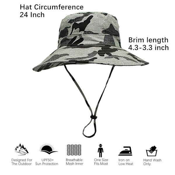 Camouflage solhat med bred skygge og justerbar hagerem (Khaki)