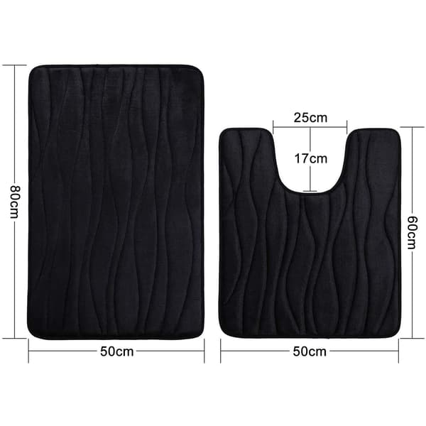 Minnesskum badrumsmatta set, 2-pack, 50 x 80 cm + 50 x 60 cm, svart