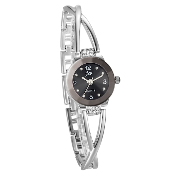Damklocka, elegant korsande armbanddesign med strass med digital urtavla spänne klocka, legering, silver