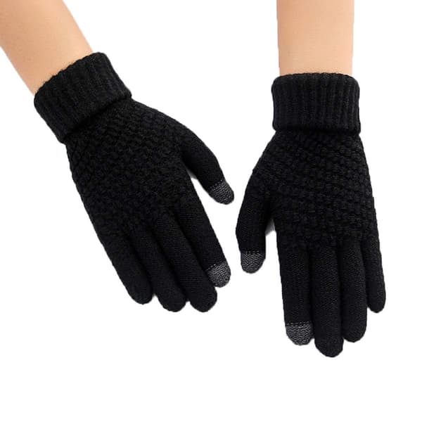 Dame vinterhandsker, strikkede handsker, touchscreen handsker, sport, varme og vindafvisende vinterhandsker black